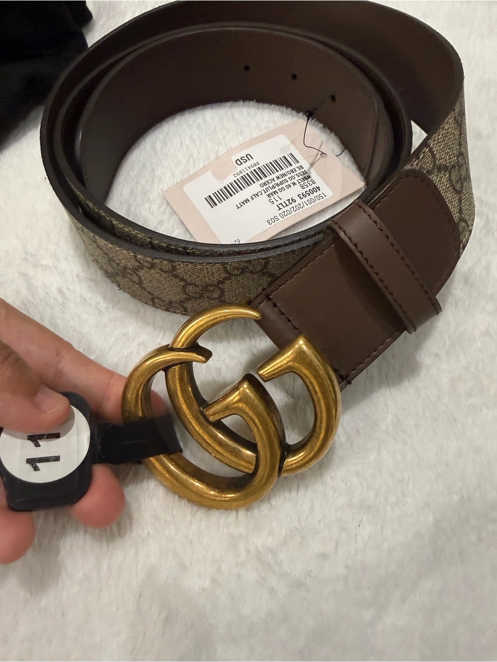 Gucci Brown Monogram Leather Belt with Gold Double G Buckle
